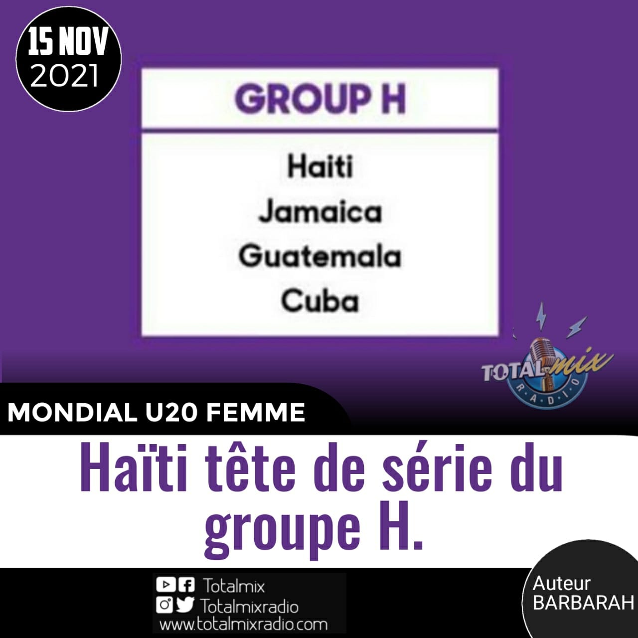 Mondial U F Minin Ha Ti H Rite Le Groupe H Totalmix Radio