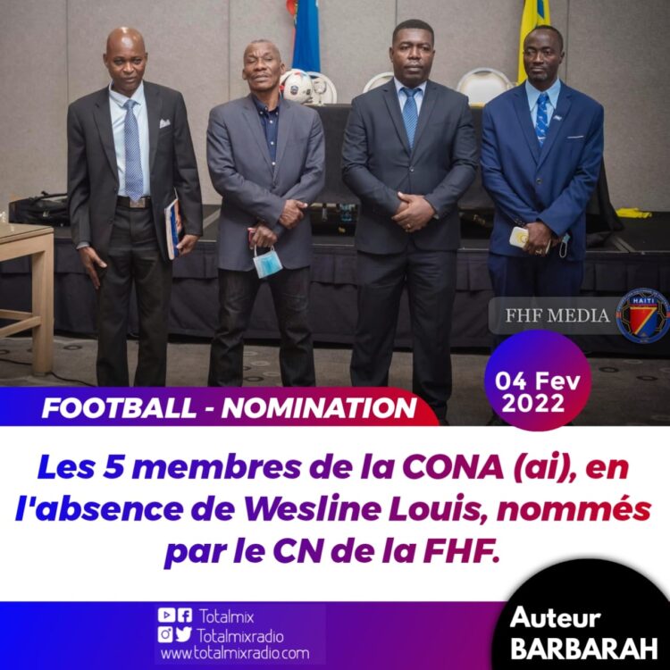 FOOT – NOMINATION : UNE COMMISSION DE 5 MEMBRES NOMMÉS PAR LE CN POUR DIRIGER LA CONA