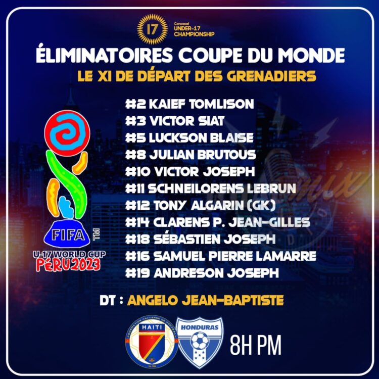 CONCACAF U17 : Le XI DE DÉPART D’HAÏTI POUR AFFRONTER LE HONDURAS