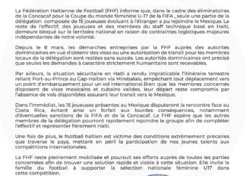 Note officielle de la FHF sur les difficultés rencontrées lors du déplacement de la sélection féminine U-17